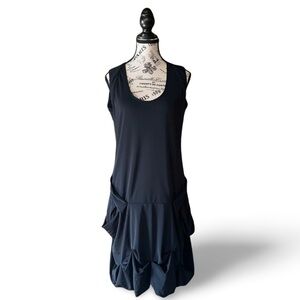 Akela Key Black Utility Spandex Bubble hem Parachute Mini Dress avant garde